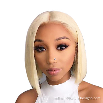 High Quality Human Virgin Hair Colorful Bob 13x4 HD Transparent Lace Front Wig Brazilian 613 Blonde Short Human Hair Bob Wig